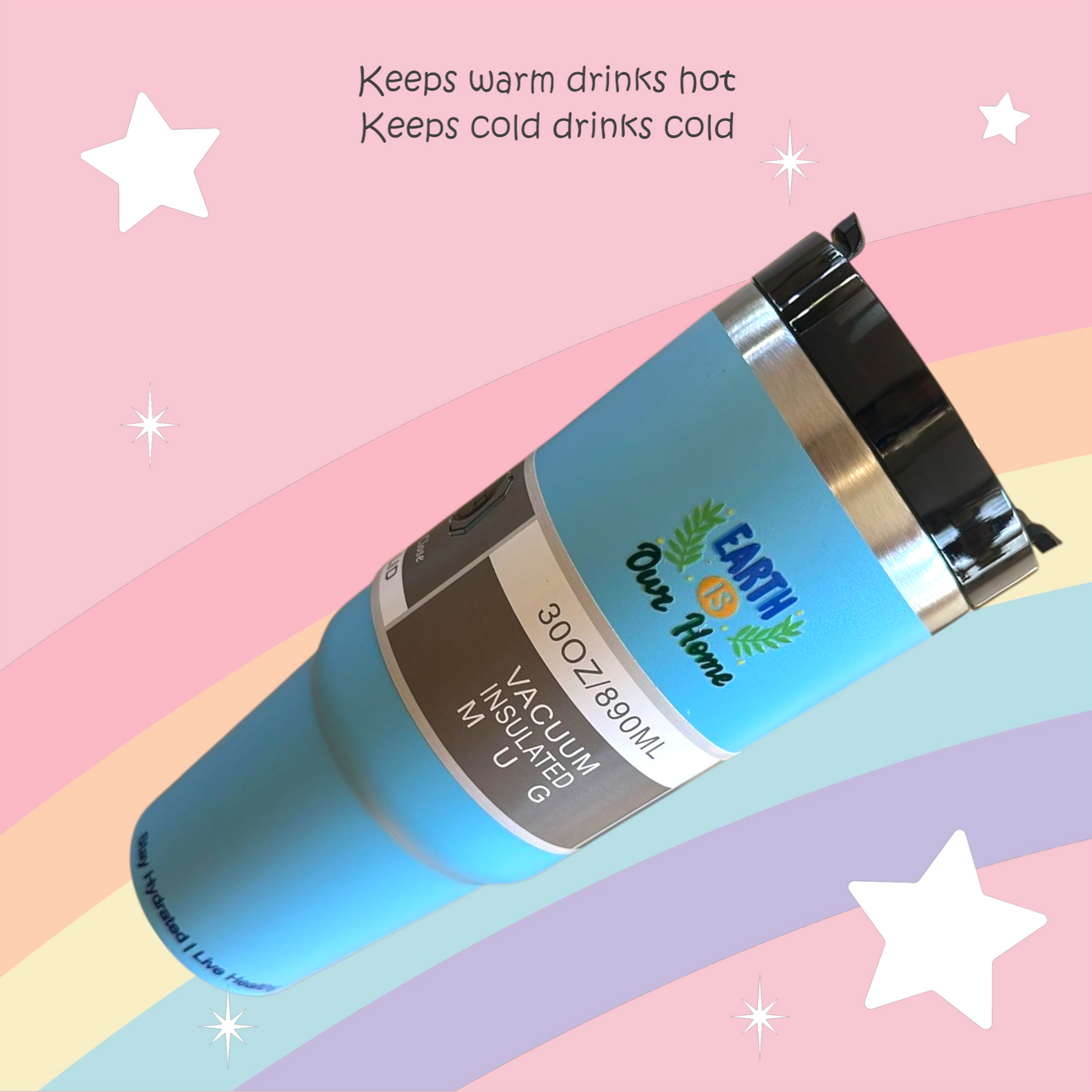 Light blue stainless steel reusable tumbler - 30OZ (890ML)