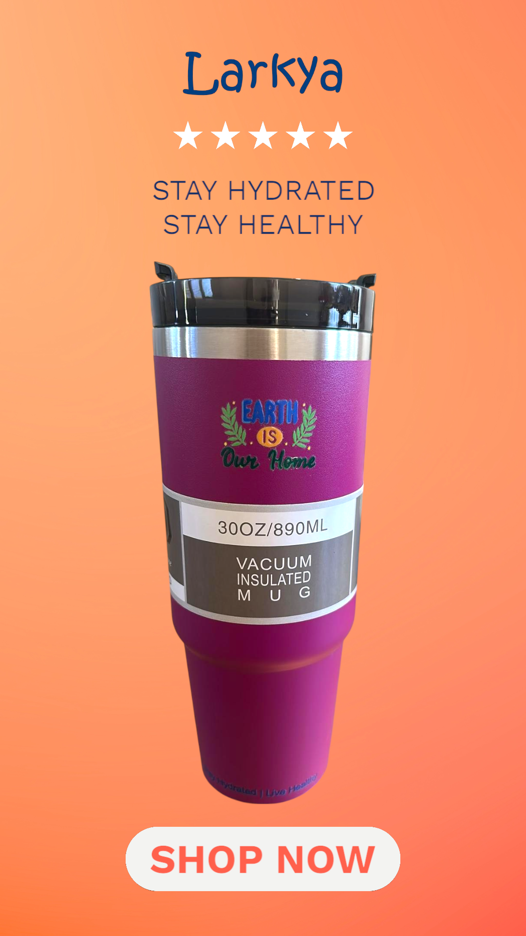 Maroon stainless steel reusable tumbler - 30OZ (890ML)
