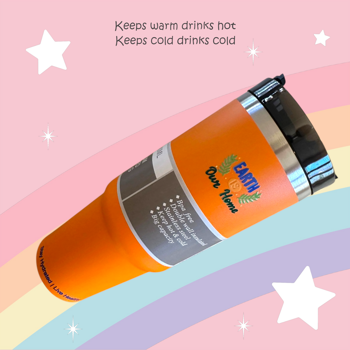 Orange stainless steel reusable tumbler - 30OZ (890ML)