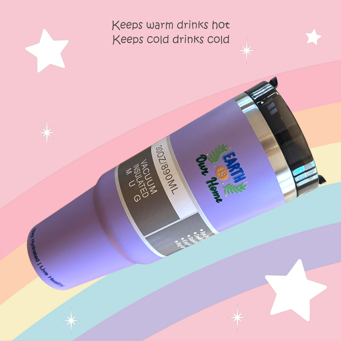 Purple stainless steel reusable tumbler - 30OZ (890ML)