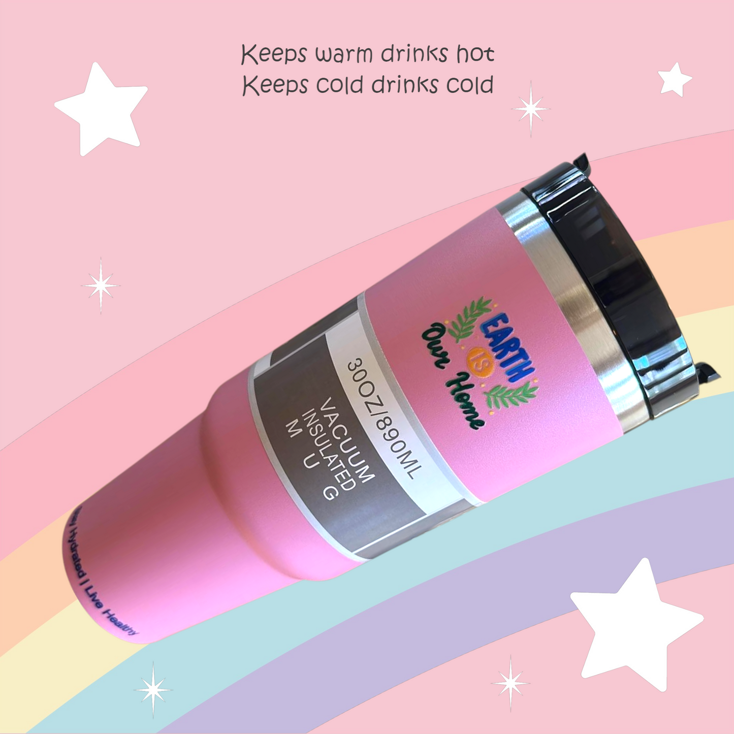 Pink stainless steel reusable tumbler - 30OZ (890ML)