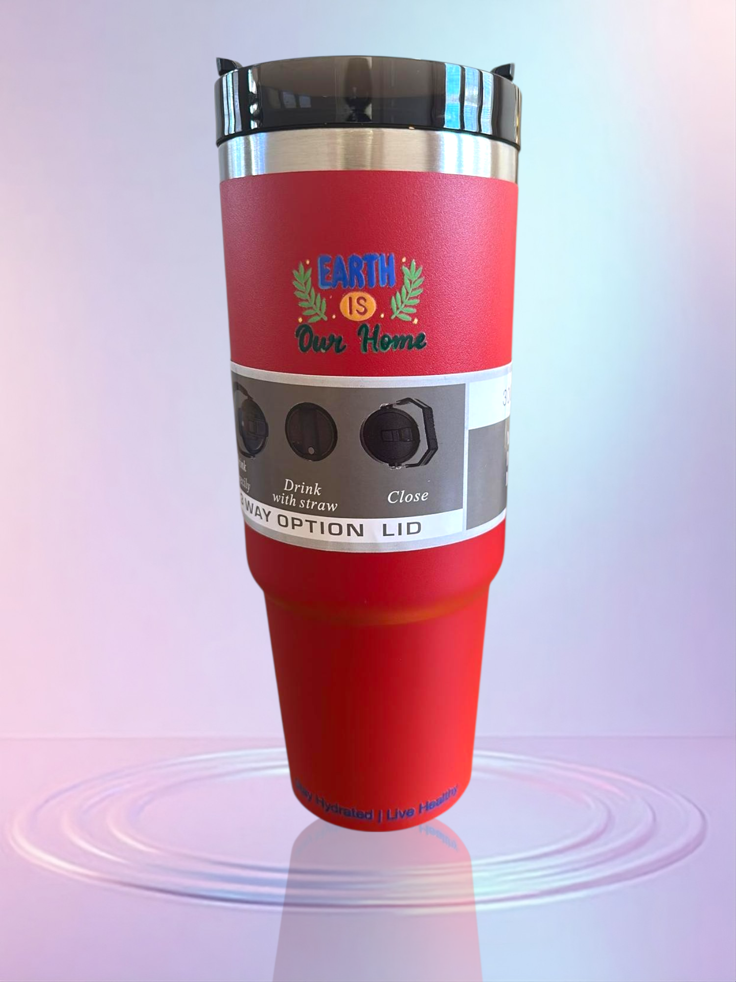 Red stainless steel reusable tumbler - 30OZ (890ML)