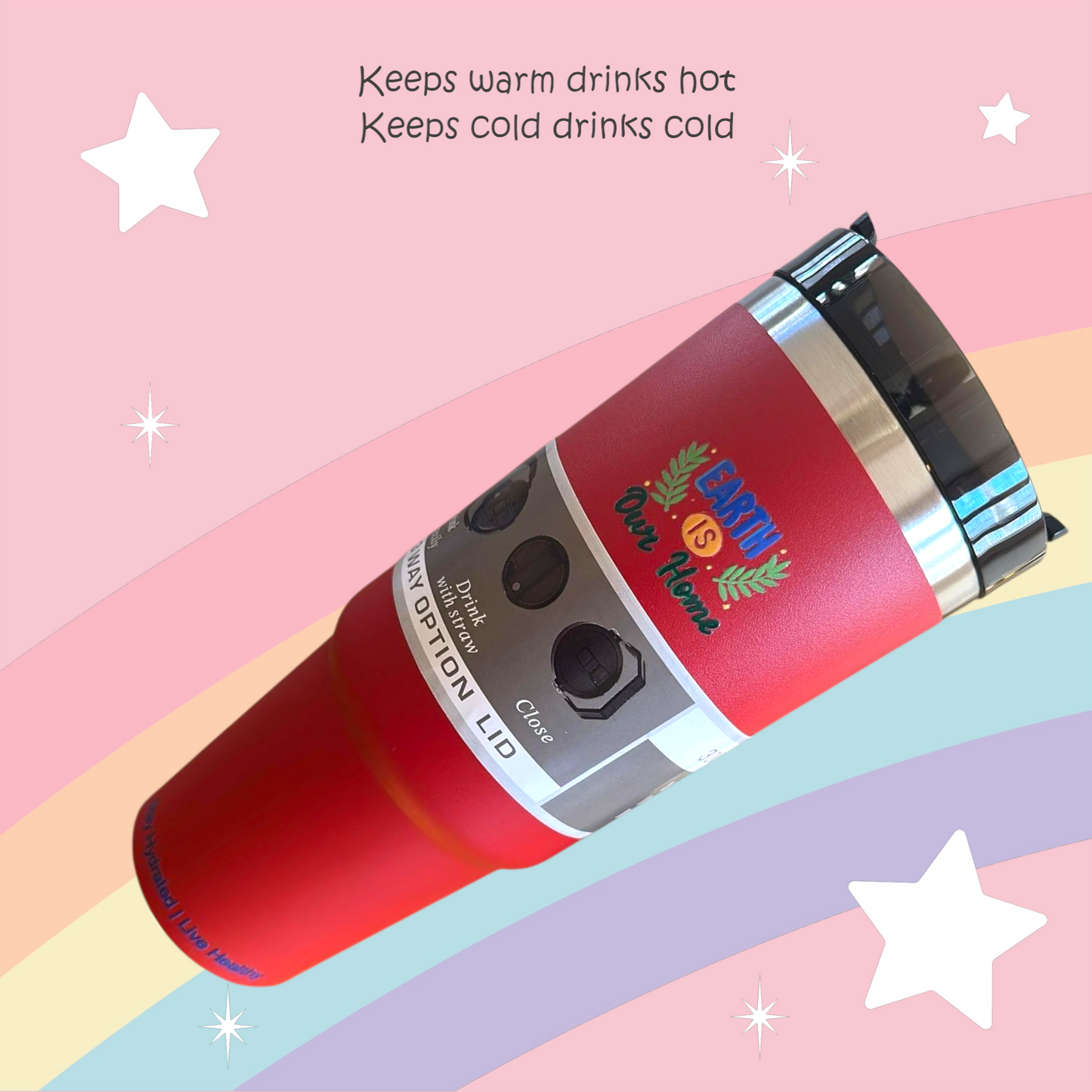 Red stainless steel reusable tumbler - 30OZ (890ML)