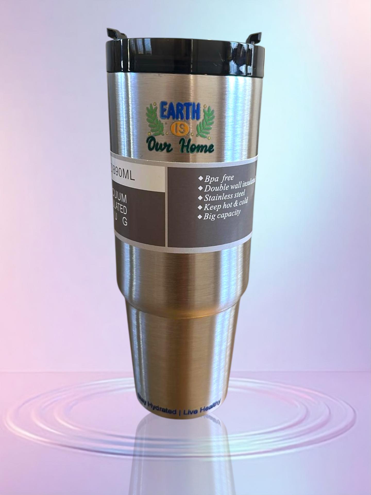 Silver stainless steel reusable tumbler - 30OZ (890ML)