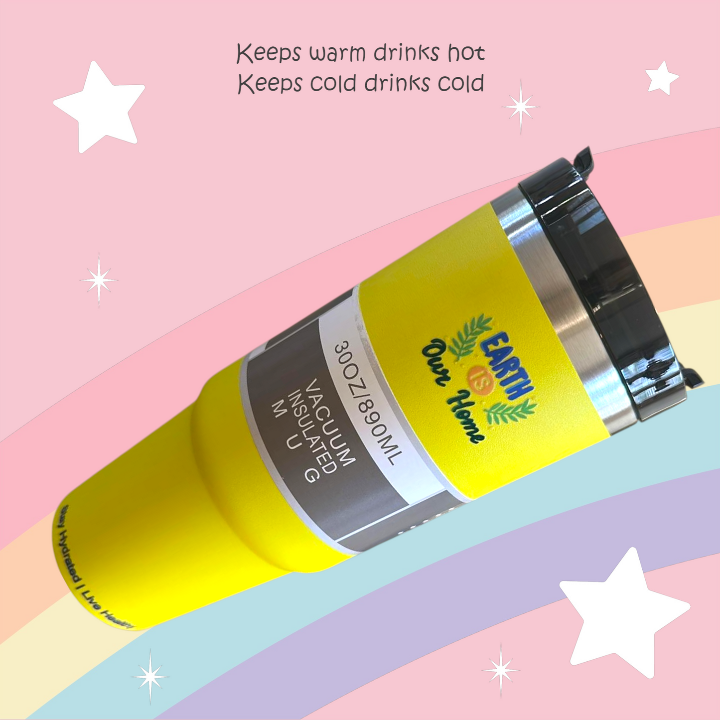 Yellow stainless steel reusable tumbler - 30OZ (890ML)