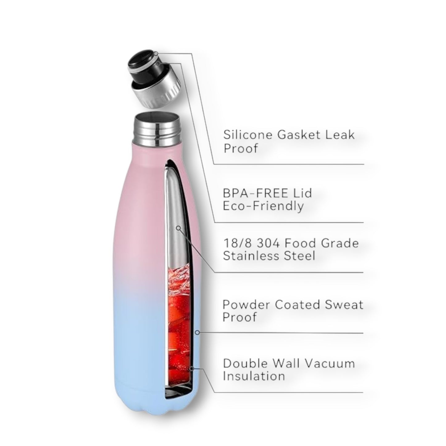 Pink blue classic stainless steel reusable 17OZ water bottle