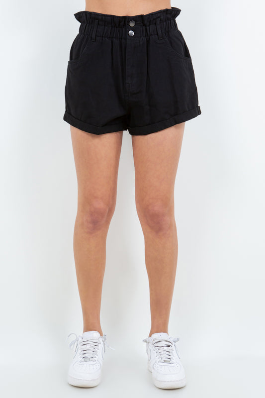 American Bazi High Waist Paper Black Shorts
