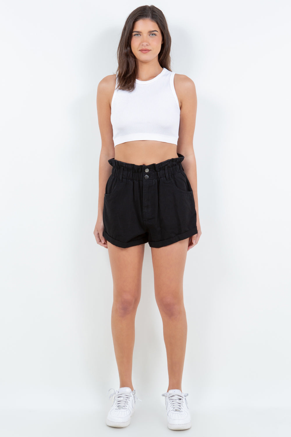American Bazi High Waist Paper Black Shorts