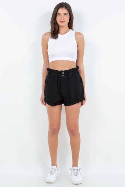 American Bazi High Waist Paper Black Shorts