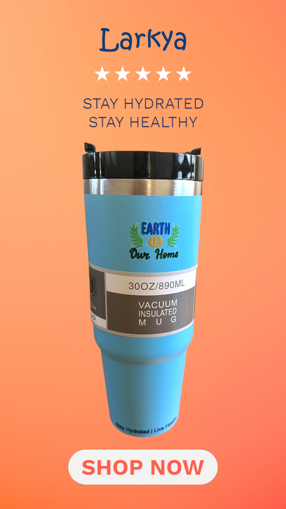 Light blue stainless steel reusable tumbler - 30OZ (890ML)