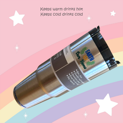 Silver stainless steel reusable tumbler - 30OZ (890ML)