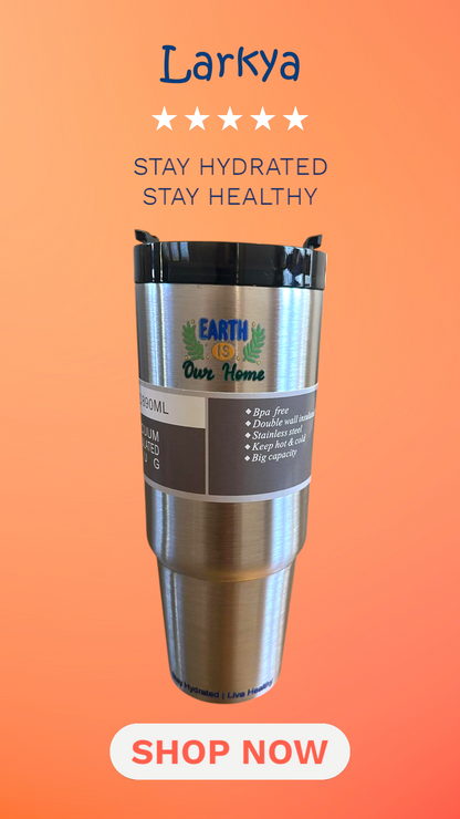 Silver stainless steel reusable tumbler - 30OZ (890ML)